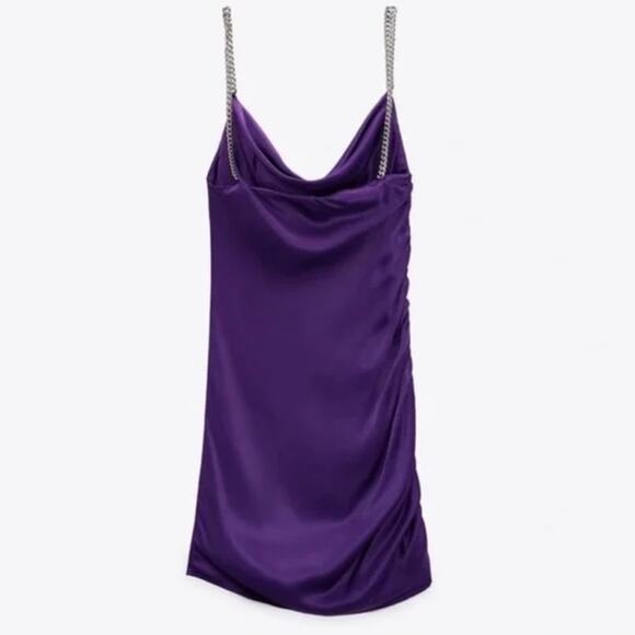 Zara Purple Dress with Chain Rhinestone Straps Adjustable Length Size XS - Picture 7 of 14